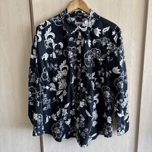 Roper Women's Pearl Snap Sz 1X Western Shirt Black White Floral Silver Beads